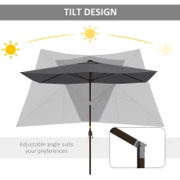 Outsunny 6.5x10ft Patio Umbrella Tilt Aluminum Outdoor Market Parasol with Solar Powered LEDs, Crank - Dark Grey(m-6)