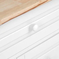 Mobile Kitchen Cart with 5 Drawers, Adjustable Shelves, Lockable Wheels, Rolling Cooking Island with Wooden Top, 53" L x 18" W x 36" H, White(m-10)