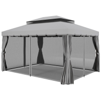 Outsunny 10' x 13' Patio Gazebo w/ Aluminum Frame Double Roof, Outdoor Gazebo Canopy Shelter with Netting & Curtains, Gray