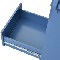 Rolling Kitchen Island Cart with 5 Drawers, Rubber Wood Top, Adjustable Shelves, Utility Island with Lockable Wheels, 53" L x 18" W x 36" H, Blue(m-11)