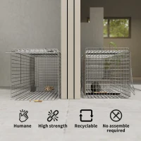 Outsunny One-Door Live Animal Trap, Animal-Friendly Humane Catch & Release Steel Cage for Rats, Mice, 36.6"  x 12.2" x 13.6"(m-4)