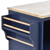 Rolling Mobile Kitchen Island Cart with Storage Cabinet, Solid Wood Desktop, Central Island with Locking Wheels, 51" L x 18" W x 36" H, Dark Blue(m-7)