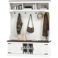 HOMCOM 3-in-1 Hall Tree with Shoe Storage, Coat Rack with Bench, Entryway Furniture with Hooks, White Wood Grain