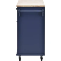 Rolling Mobile Kitchen Island Cart with Storage Cabinet, Solid Wood Desktop, Central Island with Locking Wheels, 51" L x 18" W x 36" H, Dark Blue(m-15)