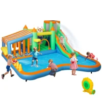 Qaba 8 in 1 Inflatable Bounce House Water Slide with 550W High Power Blower, for 3-8 Years(m-11)