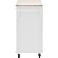 Kitchen Cart with 2 Storage Drawers, Solid Wood Desktop, Locking Wheels, Utility Island with Microwave Cabinet, 51" L x 18" W x 36" H, White(m-15)