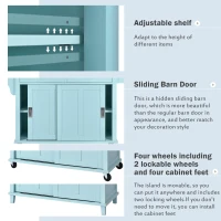 Rolling Kitchen Island with Drop-Leaf Countertop, Sliding Door, Adjustable Shelves, Cabinet and Drawers, 52" L x 30.5" W x 36.5" H, Mint Green(m-6)