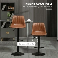 HOMCOM Swivel Bar Stools Set of 2, PU Leather Upholstered Counter Stools with Adjustable Height and Footrest for Kitchen(m-5)