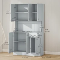 HOMCOM 71" Modern Buffet with Hutch, Freestanding Kitchen Hutch with Storage Cabinets, Drawer, Microwave Counter, Grey(m-3)