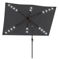 Outsunny 6.5x10ft Patio Umbrella Tilt Aluminum Outdoor Market Parasol with Solar Powered LEDs, Crank - Dark Grey(m-2)