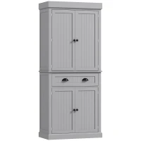 HOMCOM 71" Kitchen Pantry Cabinet with LED Lights, 6 Door Shelves, a Drawer and 4 Adjustable Shelves, Gray(m-12)