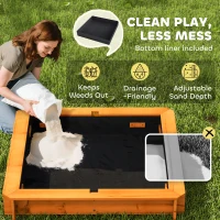 Outsunny Wooden Kids Sandbox with Cover, Children Outdoor Sand Box with Foldable Bench Seats and Adjustable Canopy, Brown(m-7)