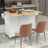 Kitchen Island with Wood Top, Locking Wheels, Racks and Drawers, Central Island with Drop Leaf Breakfast Bar, 53" L x 29.5" W x 37" H, White(m-10)