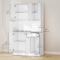 HOMCOM 71" Modern Buffet with Hutch, Standing Kitchen Hutch with Storage Cabinets, Drawer, Open Space with Microwave Stand, White(m-3)