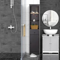 HOMCOM Bathroom Storage Cabinet, Free Standing Bathroom Storage Unit, Tall Linen Tower with 3-Tier Shelves and Drawer, Brown(m-10)
