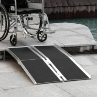 HOMCOM 4' Skidproof Portable Wheelchair Ramp for Home, Steps, Doorways, Carpeted Foldable Handicap Ramp, Threshold Ramp(m-10)