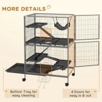 PawHut 50" H Rolling Small Animal Cage with Hammock, Ferret Cage, Chinchilla Cage, Pet Habitat with 4 Doors, Removable Tray(m-7)