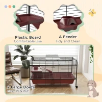 PawHut 48" L Small Animal Cage, Pet Play House for Rabbit Hutch or Ferret with Feeder, Rolling Wheels, Platform, Ramp(m-7)