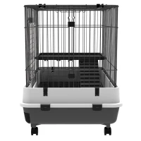 PawHut 2-Level Small Animal Cage Rabbit Hutch with Wheels, Removable Tray, Platform and Ramp for Bunny, Chinchillas, Ferret, Black(m-15)