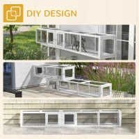 PawHut Wooden 98" Cat Tunnel for Outdoor with Combinable Design, 8 Doors, White(m-5)