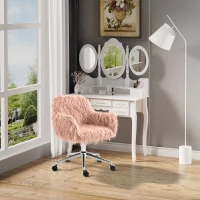 Vinsetto Faux Fur Desk Chair, Swivel Vanity Chair with Adjustable Height and Wheels for Office, Bedroom, Pink(m-8)