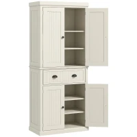 HOMCOM 72" Kitchen Pantry Storage Cabinet, Cupboard w/ 4 Doors and 3 Adjustable Shelves, Large Central Drawer, Cream White(m-1)