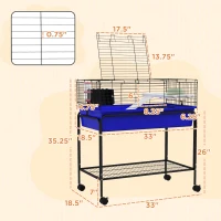 PawHut Two-Story Small Animal Cage Removable from Stand, Pet Habitat with Shelf & Wheels, 33" x 18.5" x 35", Blue(m-3)