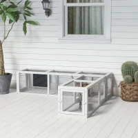 PawHut Wooden 98" Cat Tunnel for Outdoor with Combinable Design, 8 Doors, White(m-10)