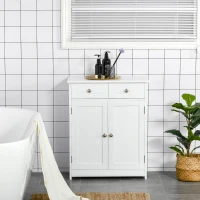 Kleankin Freestanding Bathroom Floor Cabinet, Wooden Bathroom Cabinet with 2 Doors, 2 Drawers and Adjustable Shelf, White(m-2)