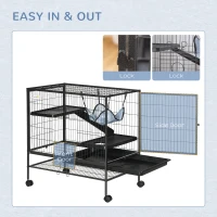 PawHut Small Animal Cage with Wheels, Pet Playpen for Rat, Syrian Hamster, Kitten, Ferrets, Chinchillas with Bottom Storage Shelf, Removable Tray, Ramp, 31.5" x 20.5" x 33.1"(m-8)