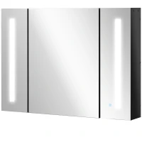 kleankin LED Lighted Medicine Cabinet with Mirror, 35.5"W x 25.5"H Wall Mounted Bathroom Cabinet with 3 Cupboards, Memory Function, USB Charge, High Gloss Black(m-1)