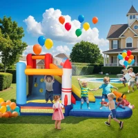 Qaba 5 in 1 Inflatable Bounce House, Water Slide with 550W Blower, Splash Pool, Trampoline, Climbing Wall, Cannon(m-10)
