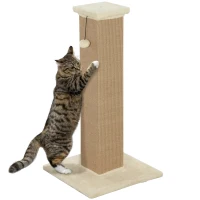 PawHut 32" Tall Cat Scratching Post for Indoor Cats and Kittens, Sisal Cat Scratcher with Hanging Ball Soft Plush, Beige(m-11)