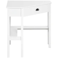HOMCOM Corner Desk, Triangle Computer Desk with Drawer and Storage Shelves for Small Spaces, Home Office Workstation for Living Room, or Bedroom, White(m-11)