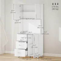 HOMCOM Freestanding Kitchen Buffet with Hutch Storage Organizer with 2 Door Cabinets, 3 Drawers and Open Countertop, Adjustable Shelf for Dining Room Pantry, White(m-3)