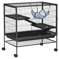 PawHut Small Animal Cage with Wheels, Pet Playpen for Rat, Syrian Hamster, Kitten, Ferrets, Chinchillas with Bottom Storage Shelf, Removable Tray, Ramp, 31.5" x 20.5" x 33.1"(m-1)