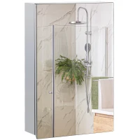 kleankin Wall Mounted Bathroom Medicine Cabinet Mirrored Cabinet with Hinged Door 3-Tier Storage Shelves Silver(m-1)
