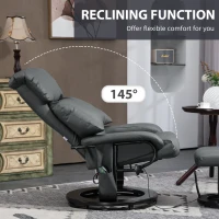 HOMCOM Swivel Recliner with Ottoman, Faux Leather Reclining Chair with Massage, Footstool Remote and Side Pocket, Gray(m-5)