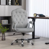 Vinsetto Velvet Office Chair Desk Chair with 360 Degree Swivel Wheels Adjustable Height Tilt Function Light Gray(m-10)