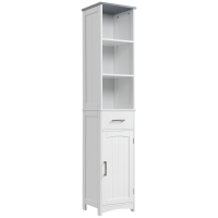 kleankin Tall Bathroom Storage Cabinet, Narrow Bathroom Cabinet with 3 Tier Shelving, Drawer and Adjustable Shelves, Slim Freestanding Linen Tower, White