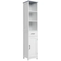 kleankin Tall Bathroom Storage Cabinet, Narrow Bathroom Cabinet with 3 Tier Shelving, Drawer and Adjustable Shelves, Slim Freestanding Linen Tower, White(m-1)
