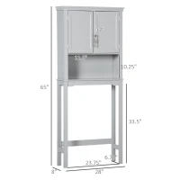 kleankin Modern Over The Toilet Storage Cabinet, Double Door Bathroom Organizer with Inner Adjustable Shelf and Open Shelf, Gray(m-3)