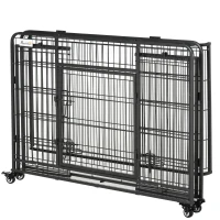 PawHut Folding Design Heavy Duty Metal Dog Cage Crate & Kennel with Removable Tray and Cover, & 4 Locking Wheels, Indoor/Outdoor 43"(m-11)