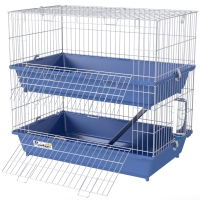 PawHut 2-Tier Guinea Pig Cage, Ferret Cage, Chinchilla Cage, Small Animal Cage Indoor with Dish and Bottle, 2 Doors, Deep Bottoms, Ramp, 28", Blue