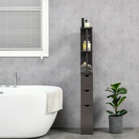 HOMCOM 54" Tall Bathroom Storage Cabinet, Freestanding Linen Tower with 2-Tier Shelf and Drawers, Narrow Side Floor Organizer, Brown(m-10)