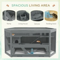 PawHut Wooden Hamster Cage Small Animal Exercise Play House 3 Tier with Tray, Seesaws, Water Bottle, Activity Center, Gray(m-6)