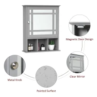 kleankin Bathroom Medicine Cabinet with Mirror, Wall Mounted Mirror Cabinet with Door and Storage Shelves, Gray(m-6)