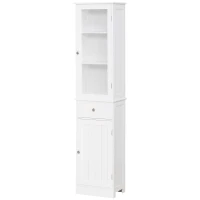 kleankin Slim Bathroom Storage Cabinet, Tall Bathroom Cabinet, Narrow Linen Tower with Acrylic Door, Drawer and Shelves, White(m-1)