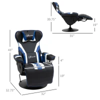 Vinsetto Gaming Chair, Racing Style Computer Recliner with Lumbar Support, Footrest and Cup Holder, Black/White/Blue(m-3)