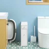 HOMCOM Bathroom Floor Organizer Free Standing Space Saving Narrow Storage Cabinet Bath Toilet Paper Holder with Drawers White(m-6)